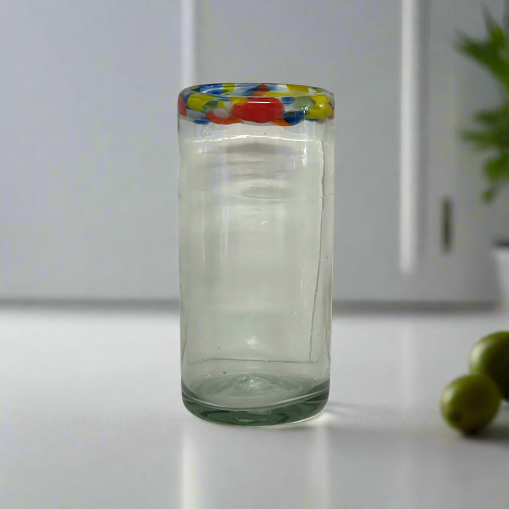Hand Blown Colorful Tumbler Glass | Confetti Rim